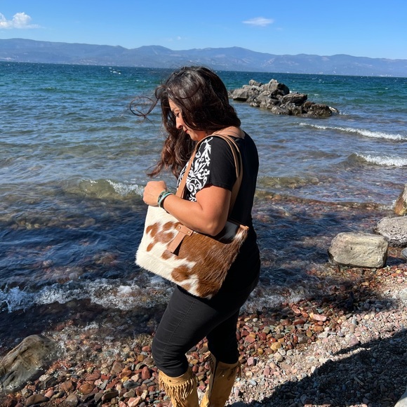 🎁😍Genuine Cowhide & Leather Tote Satchel Boho Bag Western New Cowgirl gift - Picture 5 of 9